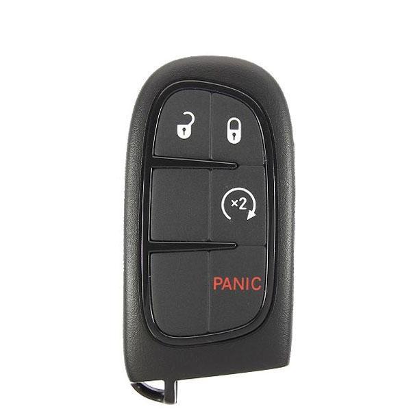 2014–2021 Jeep Cherokee 4-button smart key with FCC ID GQ4-54T and emergency key K-Y172, replacement PN 68105078AC / 68105078AJ