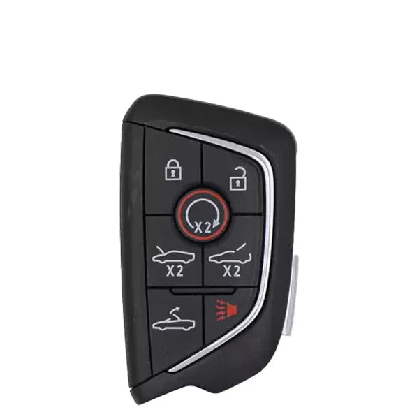 7-button smart key for Chevrolet Corvette C8 Convertible with Lock, Unlock, Remote Start, Convertible Top, Front Trunk (Hood), Rear Trunk, and Panic icons.