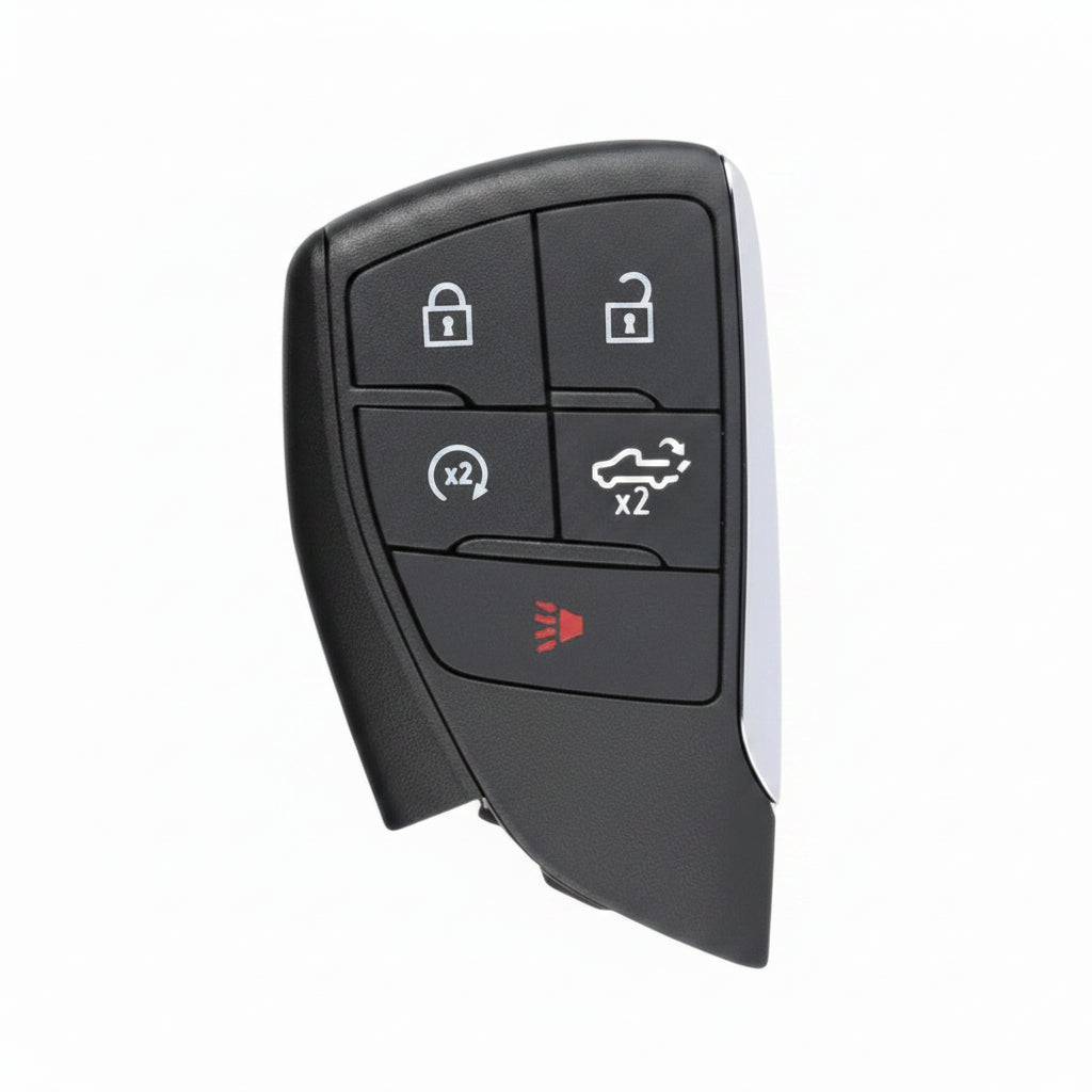 2021-2024 Chevy Silverado 5-button smart key remote with Lock, Unlock, Panic, Remote Start, and Tailgate icons.