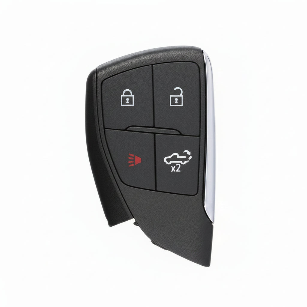 2022-2024 Chevy Silverado 4-button smart key remote with Lock, Unlock, Panic, and Power Tailgate icons.