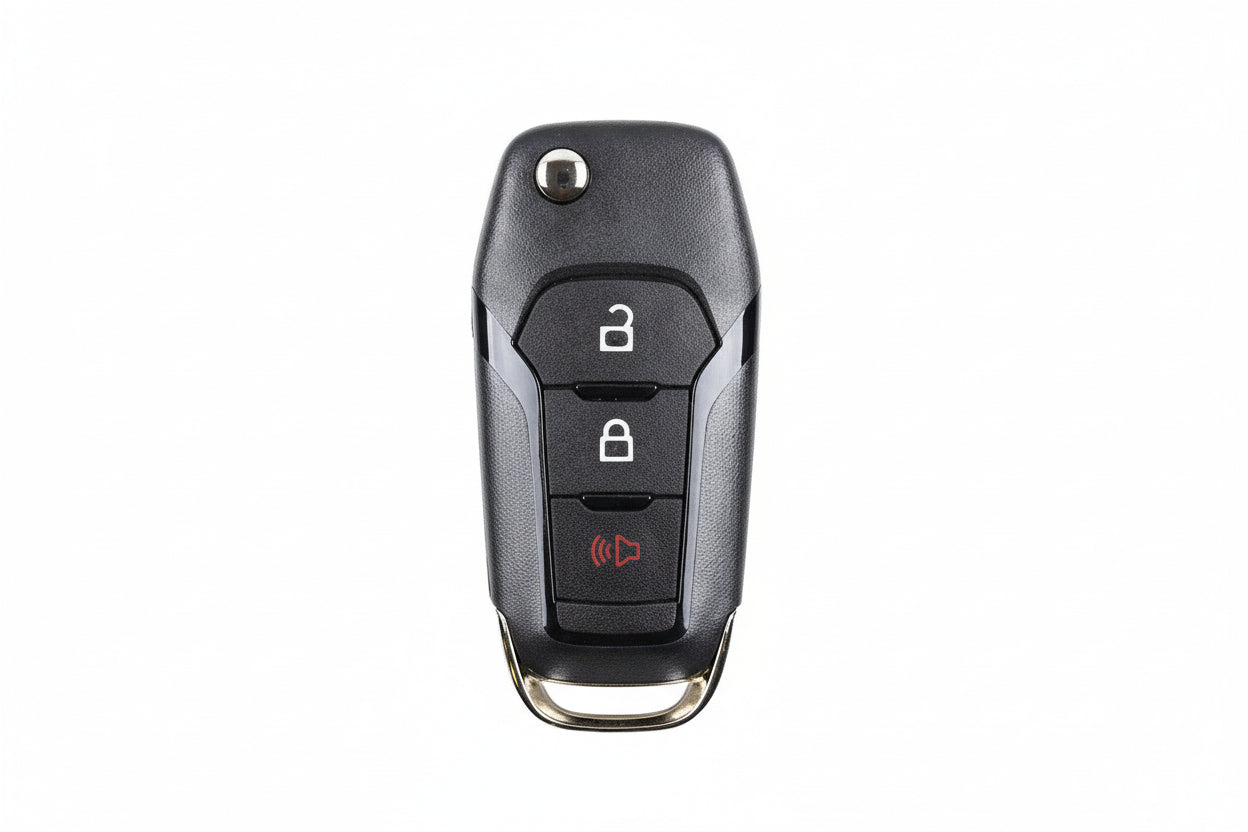 2015-2024 Ford 4-Button Flip Key for F-150, Maverick, Bronco, and Explorer. FCC ID: N5F-A08TAA, 315 MHz, HU101 Blade, 128-Bit Chip.