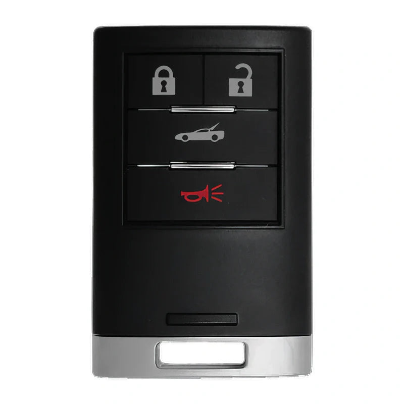 4-button smart key for Chevrolet Corvette C6 with Lock, Unlock, Trunk, and Panic icons.