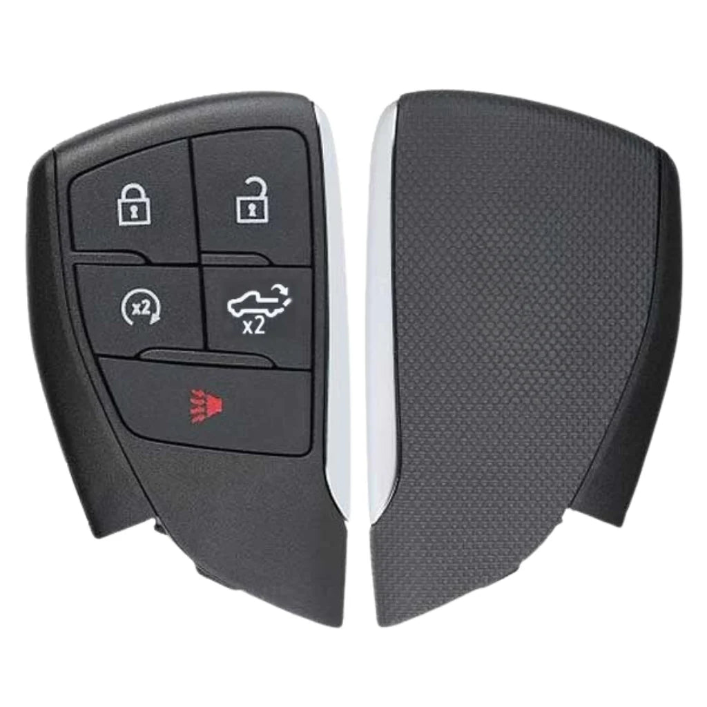 2021-2024 Chevy Silverado 5-button smart key remote with Lock, Unlock, Panic, Remote Start, and Tailgate icons.