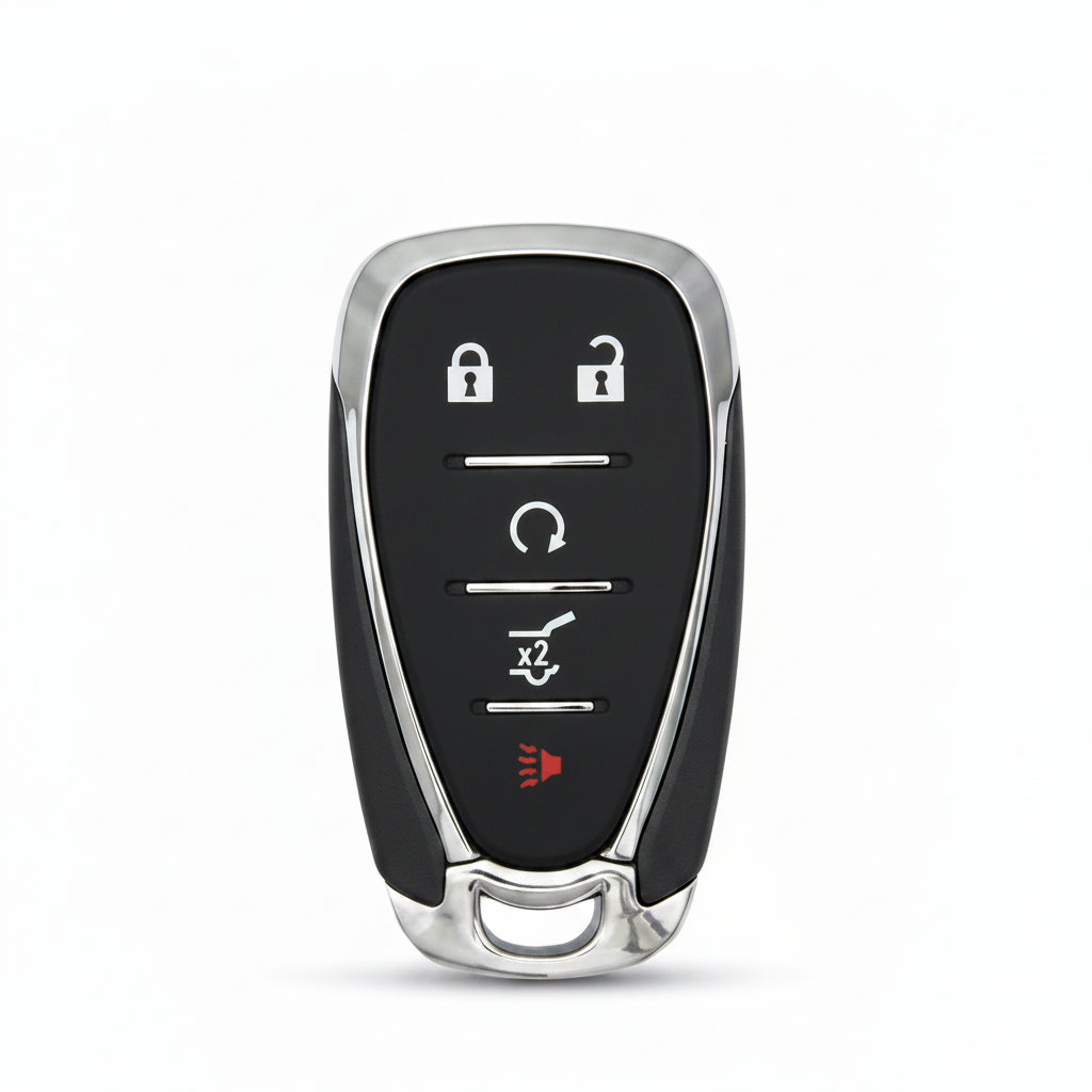 2022-2024 Chevy Equinox 5-button smart key remote featuring Lock, Unlock, Remote Start, Power Hatch, and Panic icons.